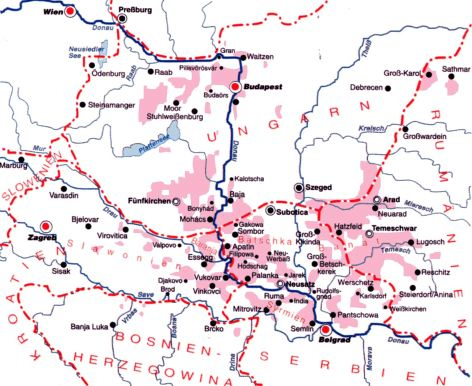 Historische Siedlungsgebiete der Donauschwaben